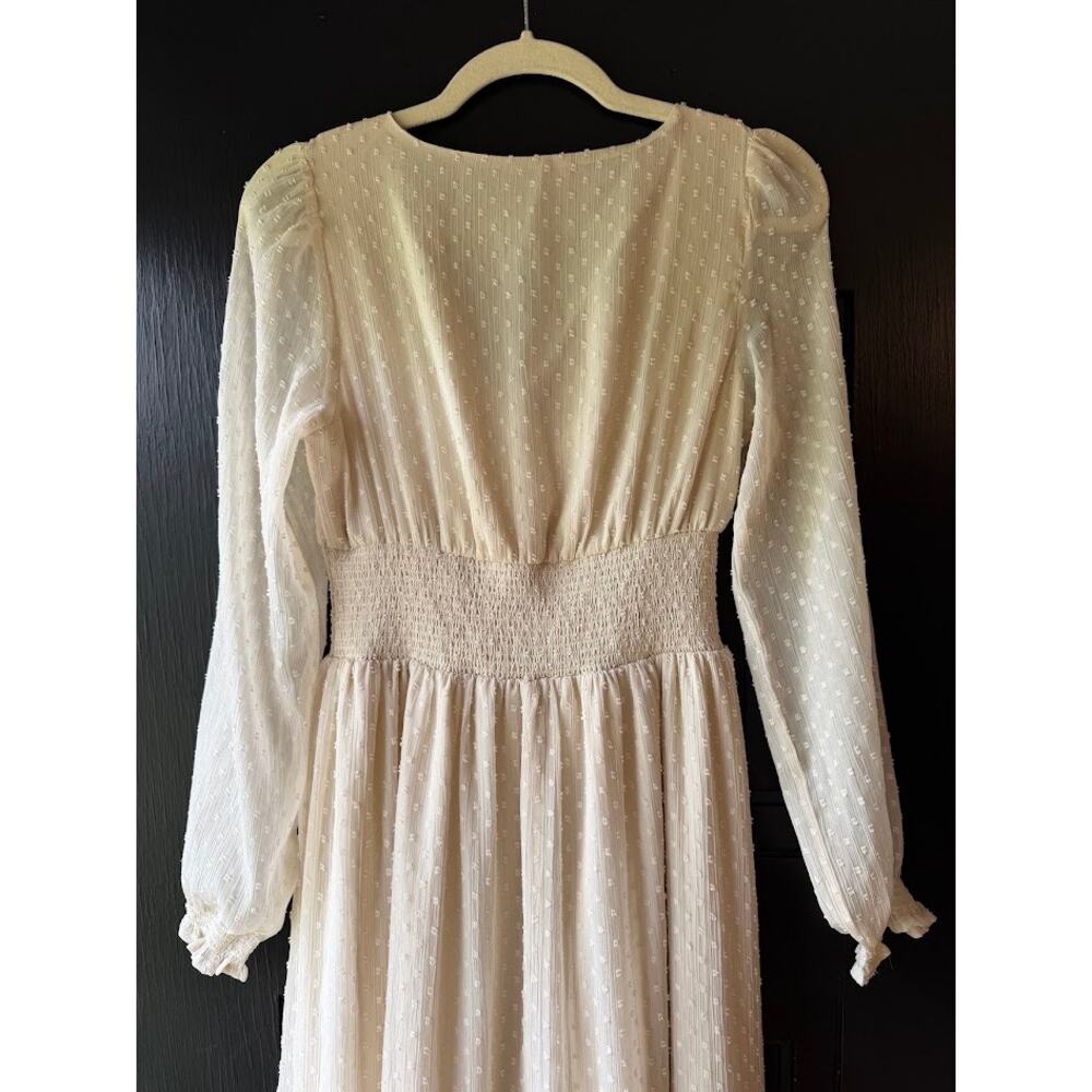 Patrons of Peace Altura Dress Maxi Coquette Milkmaid Tiered Cream Swiss Dot Sz S - Picture 8 of 15
